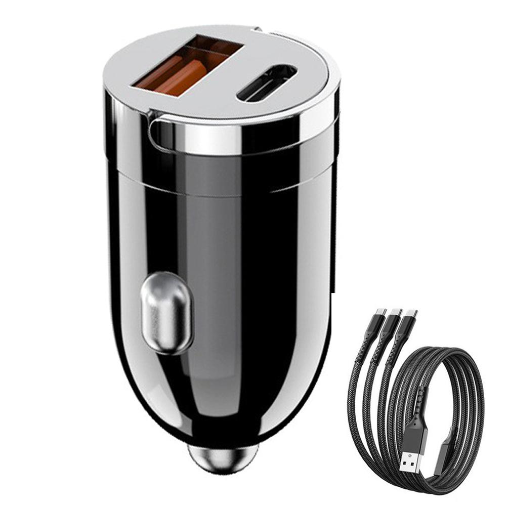 

G20 12-24В 120Вт USB+Type-C Адаптер для швидкої зарядки мобільного телефону Автомобільний зарядний пристрій з кабелем 3-в-1 100Вт