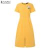 ZANZEA Women Casual Round Neck Short Sleeve Summer Embroidery Dress