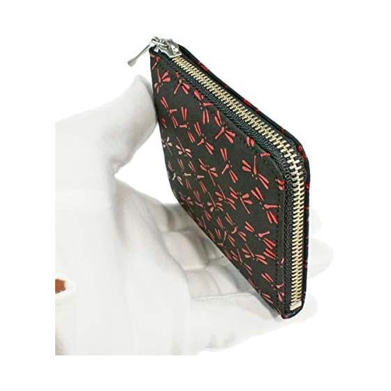 Inden-ya Inden Coin Purse F-Coin Purse 08, Deer Leather, Black Base X Red Lacquer, Dragonfly Pattern, 1008-21-008, Natural Deer Leather with Lacquer