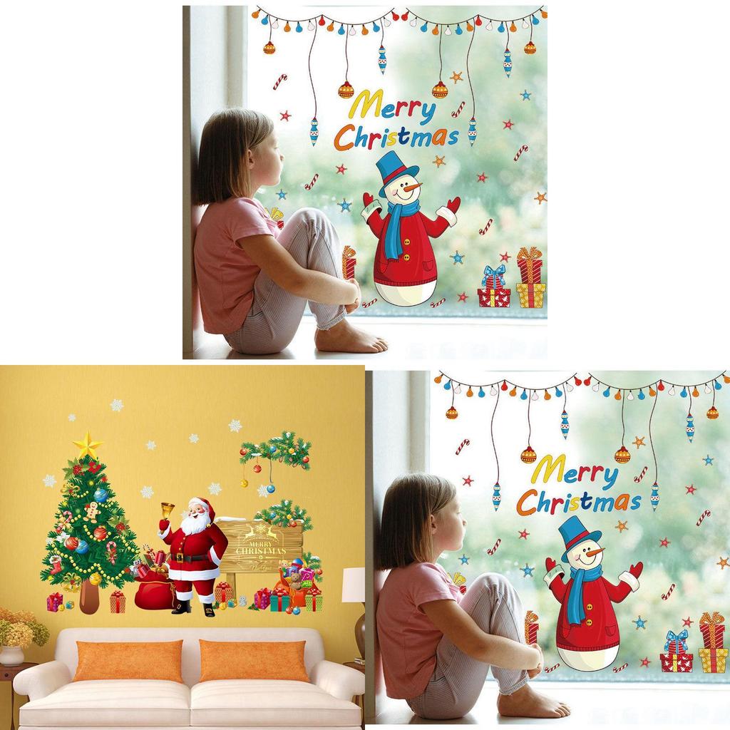 Pegatina de Pared para Habitación Infantil Árbol de Navidad Vibrante Papá Noel Calcomanía para Ventana Arte de Vinilo