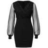Spring Women's Mesh Splicing Hollow V-neck Long-sleeved Dress
