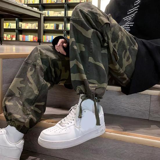 Pánské volné kalhoty Camouflage Více kapes Elastický pas U kotníků stažené Streetwear Jaro Podzim Hip Hop Volné kalhoty na sport