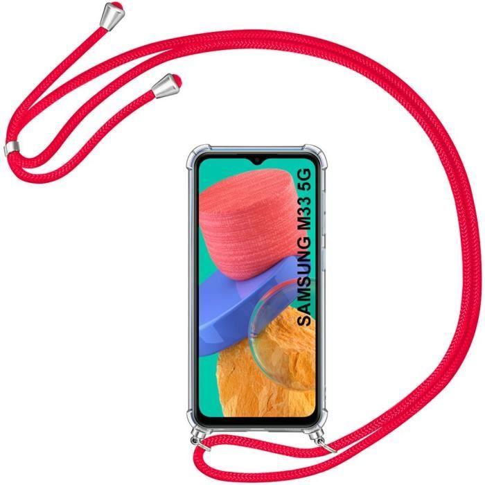 Lanyard Case for Samsung Galaxy M33 5G Silicone Shockproof Transparent + Red Lanyard