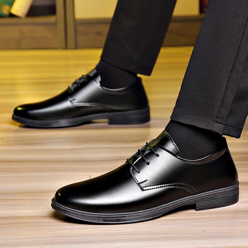 Men's business leather shoes men's formal wear blue thick sole low heel supermarket casual trend men's shoes