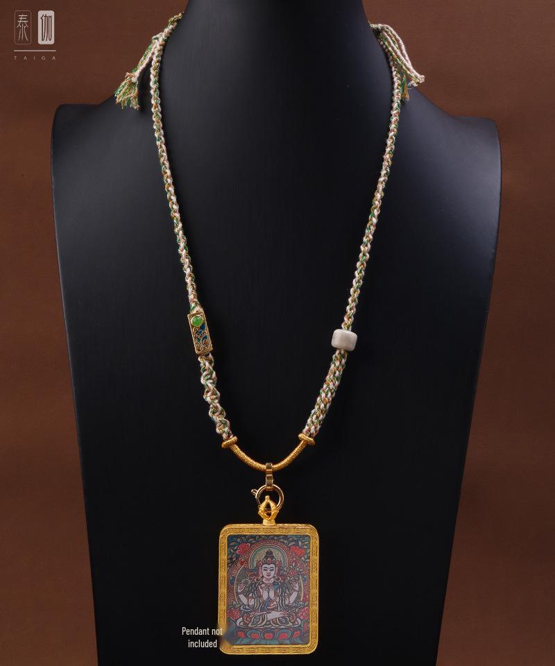 Handmade Hand-Rubbed Cotton Thangka Jade Pendant Necklace with Universal Buckle