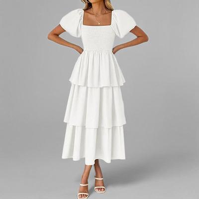 Spring New Women's Clothing Elegant and Elegant Waist-hugging Cake Skirt Solid Color Dress for Women