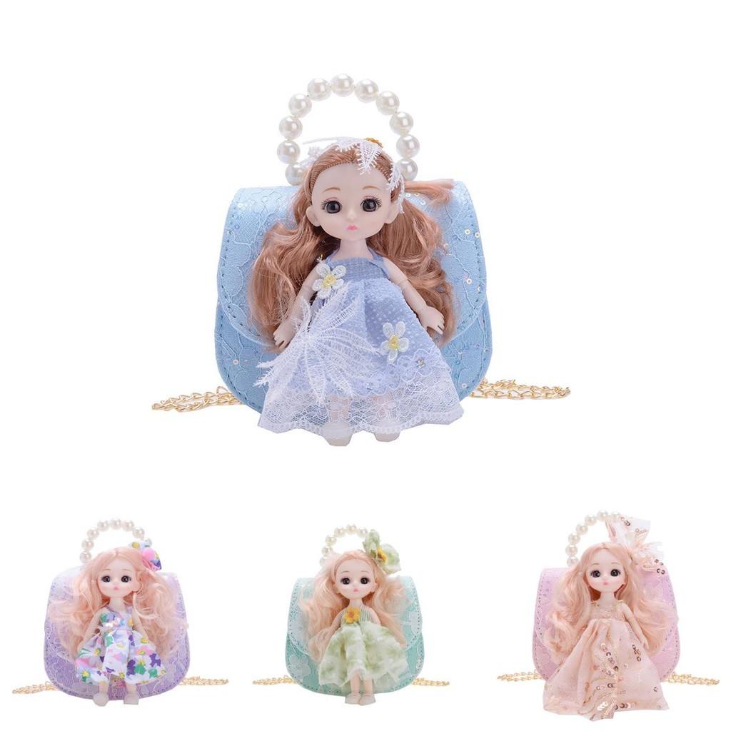 Adorable Purple And Pink Cartoon Princess Shoulder Bag For Kids With Pearl Chain Strap