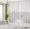 Grey Shower Curtain, Lace Inspired Flower Motifs Bridal Composition Leaves Wedding Theme, Cloth Fabric Bathroom Decor