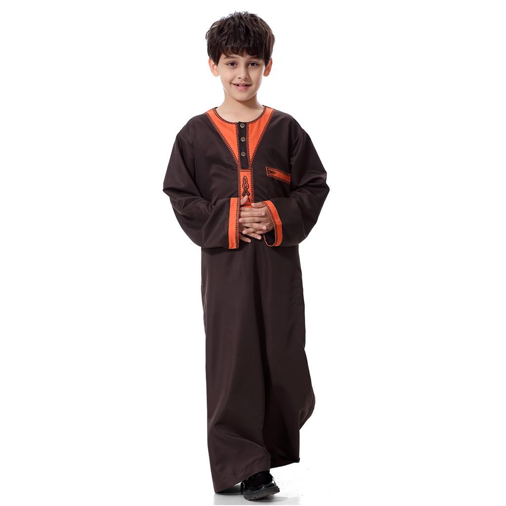 Lopty Mans Long Sleeve Solid Saudi Arab Islamic Muslim Dubai Robe for Boys