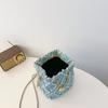 Ling Grid Řetízková Kbelíková Taška, Jednoduchá Crossbody Taška, Dámská Módní Ramenní Taška se Stahovací Šňůrkou a Střapcem