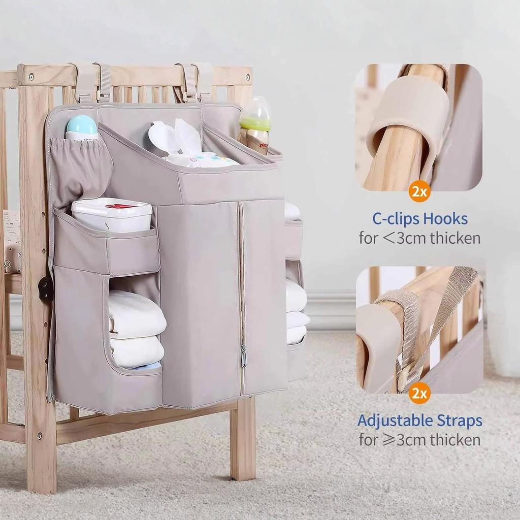 Foldable Hanging Storage Bag for Crib Large Capacity Baby Bed Organizer with Pockets Hanging Crib Organizer Bag for Diapers Toys