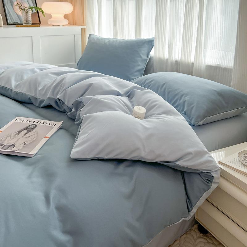 Solid Color Bedding Four-piece Set, Skin-friendly, Breathable and Comfortable, Washed Sheets, Quilt Covers, Pillowcases, Sets