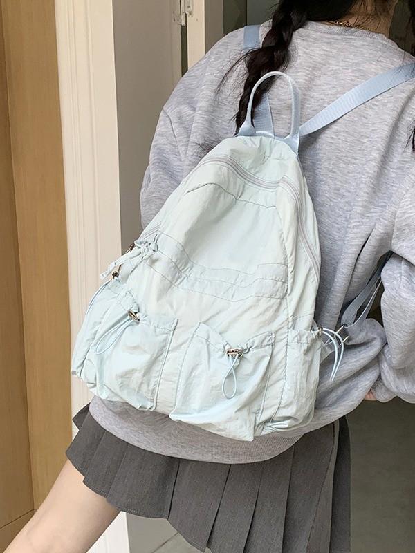 Nylon Backpack For Women With Drawstring Closure And Pouch For Casual Travel