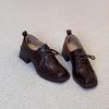 Women's shoes French retro deep cut round toe thick heel British small leather shoes lace up commuting single shoes
