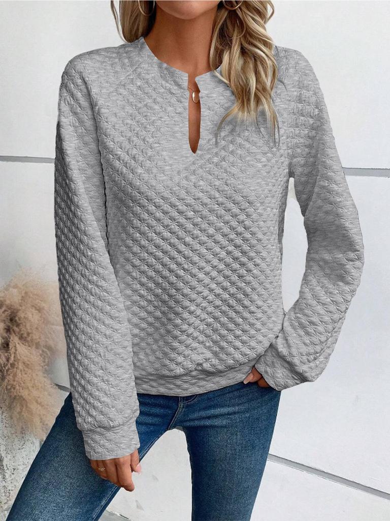 2025 Autumn/Winter Women's Solid Deep V-Neck Patchwork Long Sleeve Casual Sweatshirt