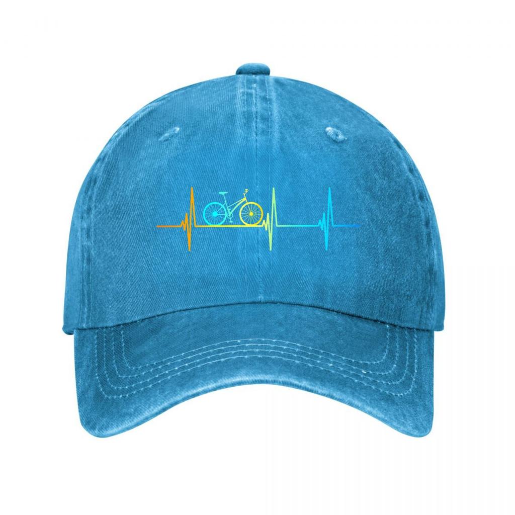 Rainbow Bicycle Heartbeat Line Cycling Graphic Design Washed Baseball Cap Outdoor For Womens Unisex FeUnisex