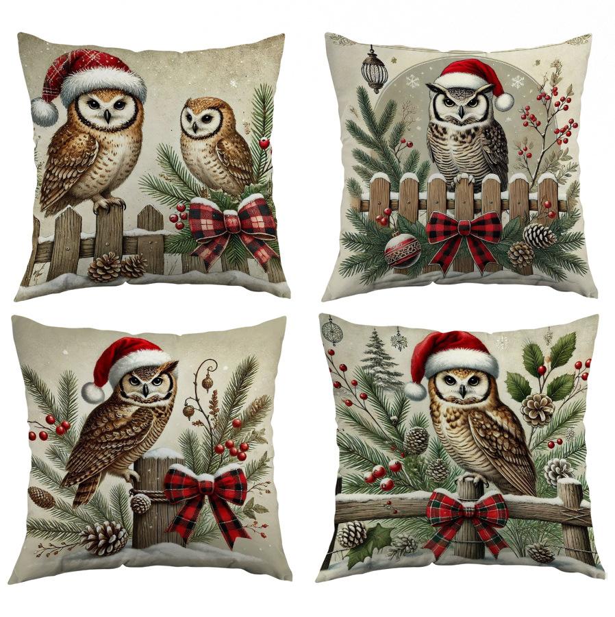 Christmas Pillow Cover Polyester Christmas Tree Print Home Cushion Cover Sofa Living Room Cushion