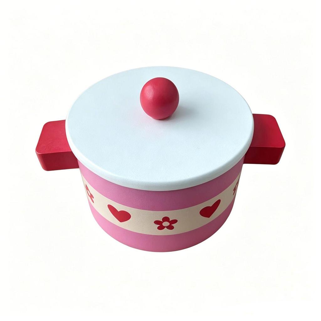Yiwang wooden play kitchen toy set includes a frying pan and hot pot for Qieqi Le cooking fun.