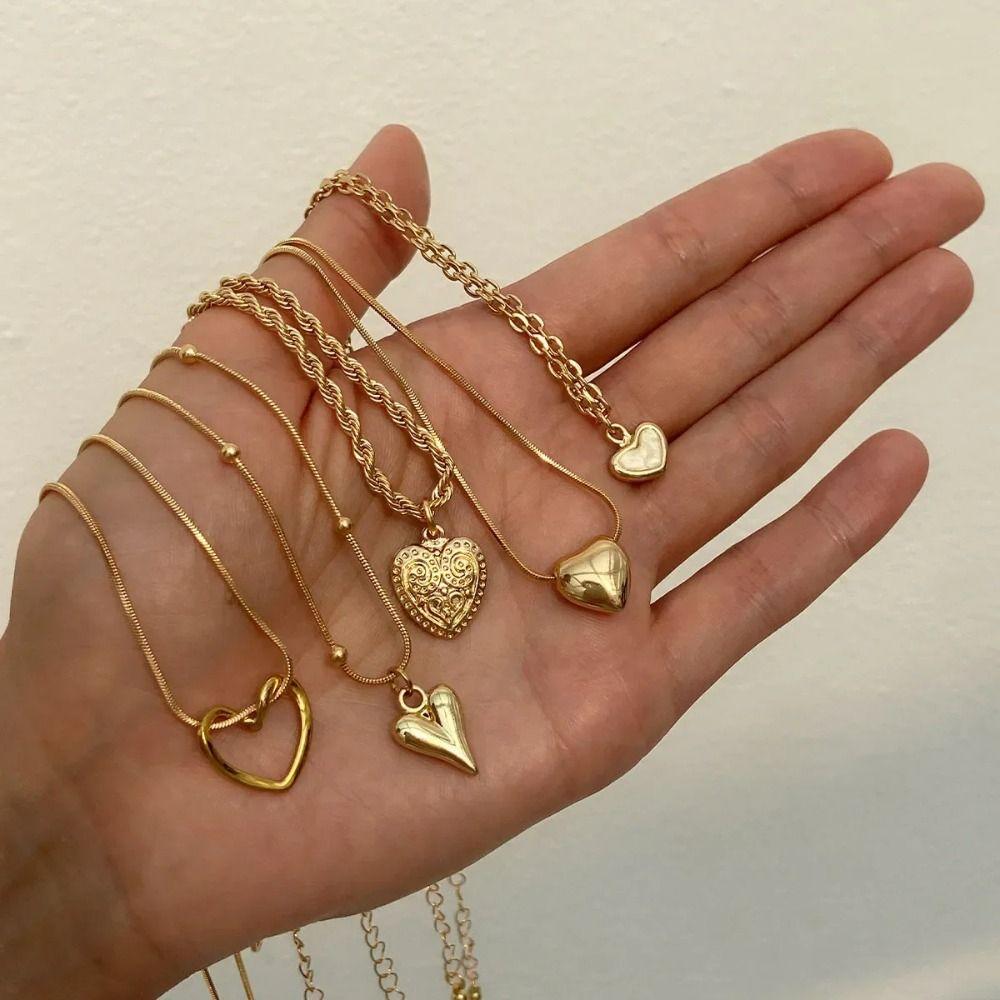 Irregular Love Heart Pendant Multilayer Metal Chain Choker Punk Women Necklace  Female