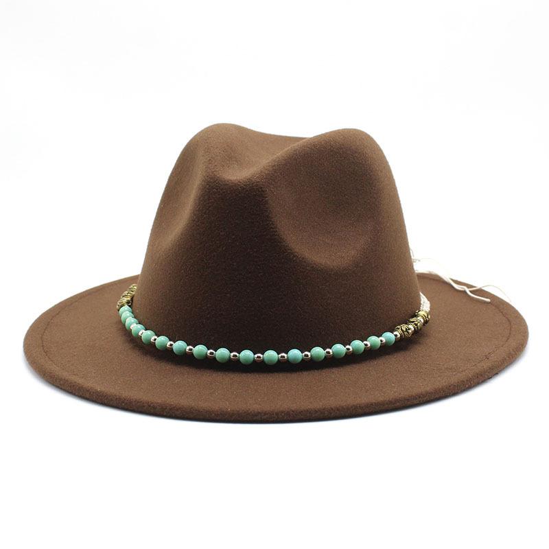 Chain Woolen British Retro Jazz Hat Big-Brimmed Top Hat Woolen Hat Retro Big-Brimmed Hat White Top Hat