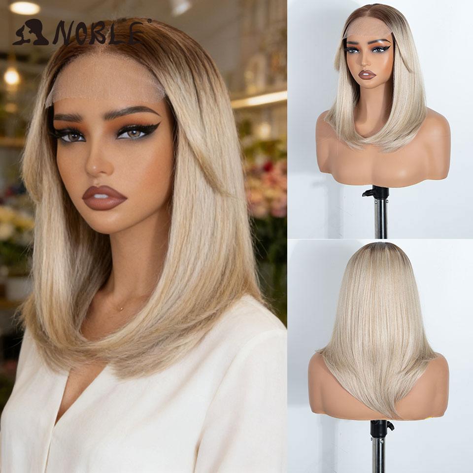 NOBLE 18 Inch 6X4 Synthetic Lace Front Wig Ombre Blonde Brown Roots Straight Natural Hairline Heat Resistant For White Women