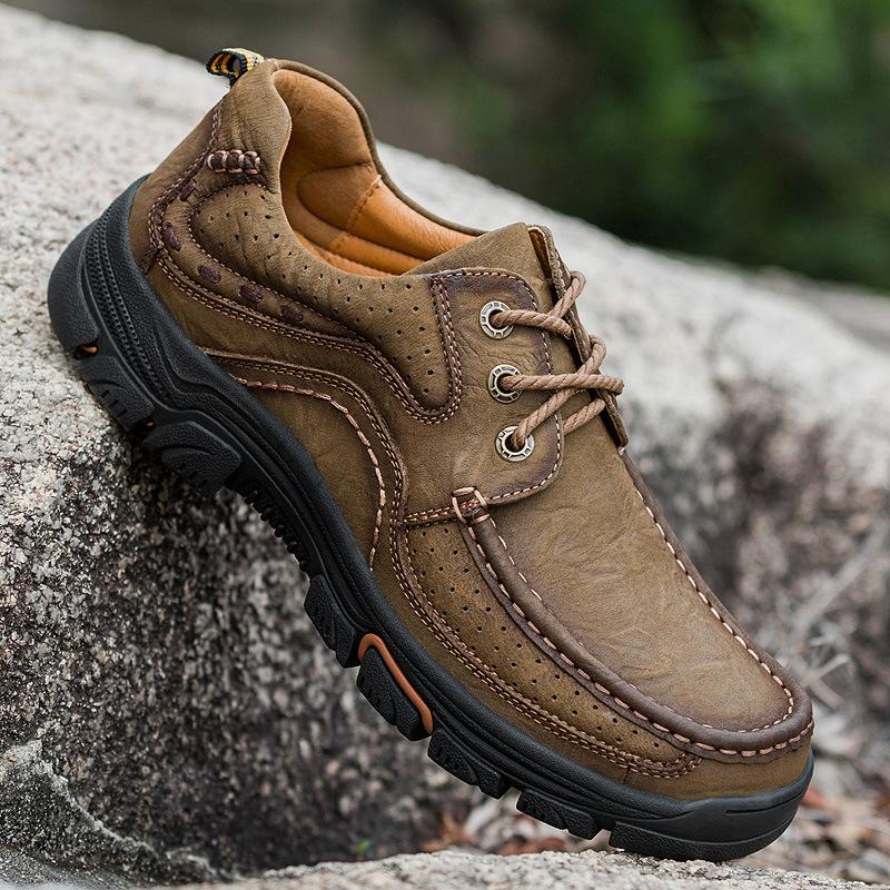 Outdoor Sports and Casual Waterproof Non-Slip Hiking Shoes Autumn Mountain Climbing Hiking Leather Shoes Genuine Leather Plus Size 46 Men's Shoes