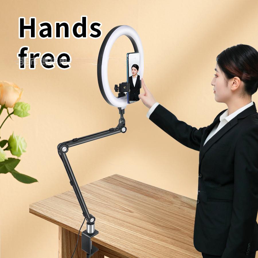 10 Inch Table Top Clip Ring Lamp 360° Free Adjustment Live Broadcast LED Light Cantilever Phone Holder Fill Light