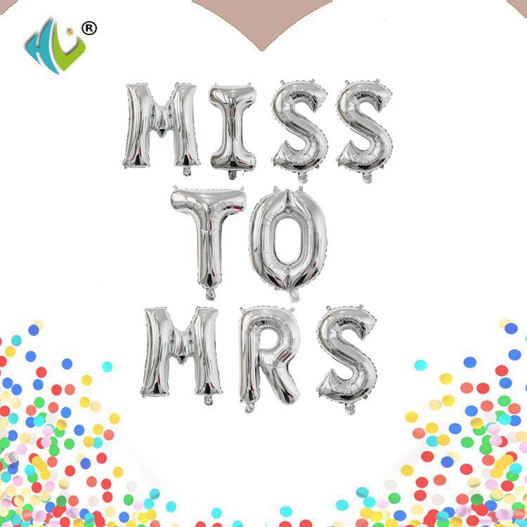 

16 Inch Gold And Silver Rose Gold Letter Aluminum Film Balloon Miss To Mrs Wedding Decoration Balloon Set Silver MISS TO MRS