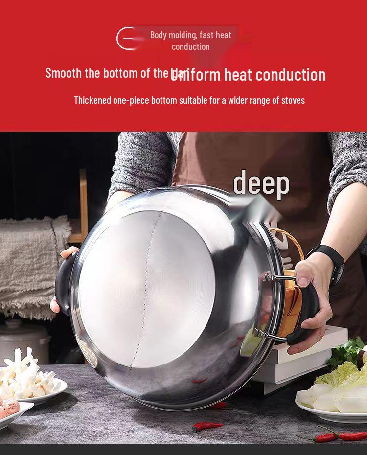 Yin-Yang Verdickter Edelstahl Hot Pot mit Deckel - Klare Suppe Shabu-Shabu Flachboden-Design, Kompatibel mit Gewerbeinduktionskochfeldern