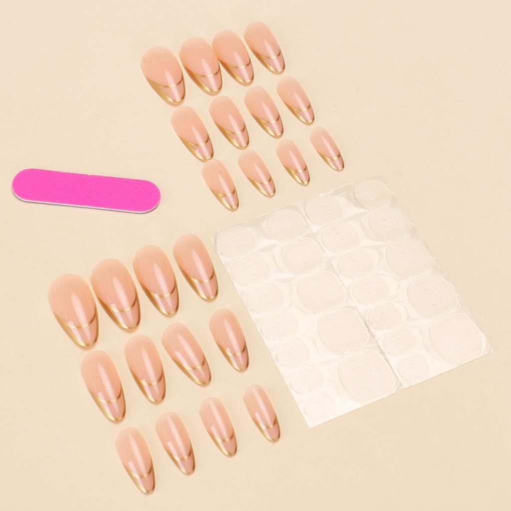 24-Piece Medium Long Gold-Edged French Water Drop False Nails Set