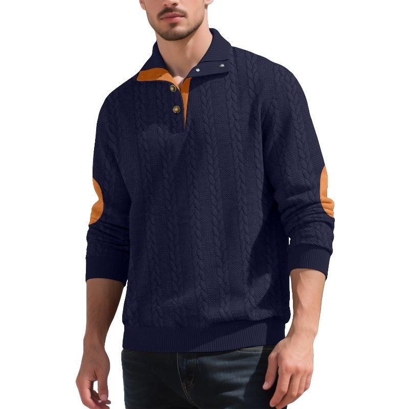 Men's jacquard embroidery Henry autumn and winter loose casual sports stand-up collar buckle trendy sweater