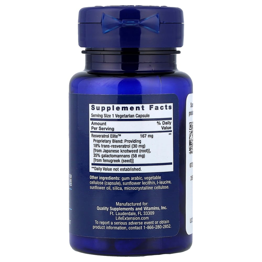 Life Extension Resveratrol Elite 100mg Veggie Capsules, 30 Count
