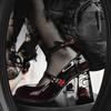 Fashion Punk Gothic High Heels Pumps Women 2024 New Rose Heeled Patent Leather Shoes Woman Ankle Straps Black Mary Jane Shoes