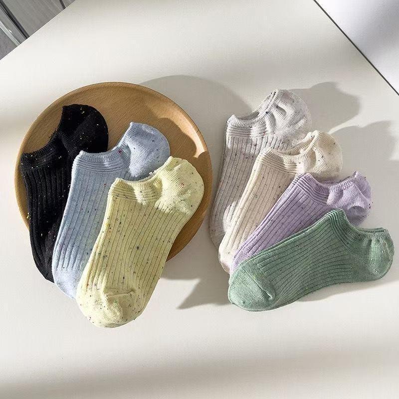 5 Pairs of Summer Thin Socks Women Shallow Mouth Dot Yarn Low Boat Socks Simple Student Sports Non-slip Invisible Spaghetti Cotton Socks