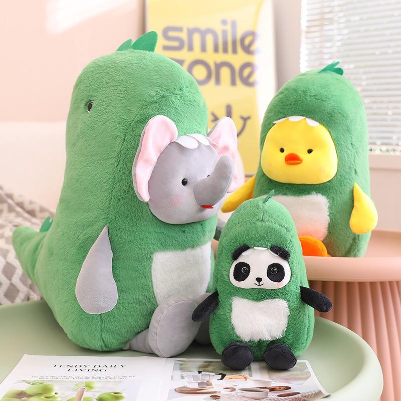Cute Panda Transforms Into Dinosaur Doll Forest Animal Elephant Rabbit Plush Doll Children Sleep With Little Yellow Duck