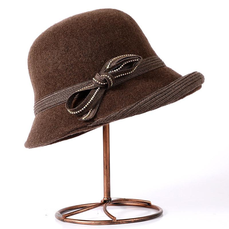 

British retro wool basin hat women s autumn and winter fashion mother top hat medium temperament warm bucket hat One Size колір темно кави