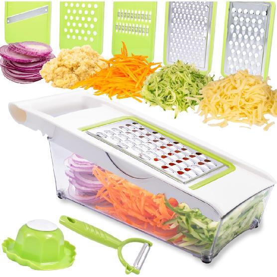Cheese Grater with Container,5 In 1 Mandoline Slicer for Kitchen,Multi Purpose Vegetable Slicer, Easy to Clean Vegetable Chopper,Cheese