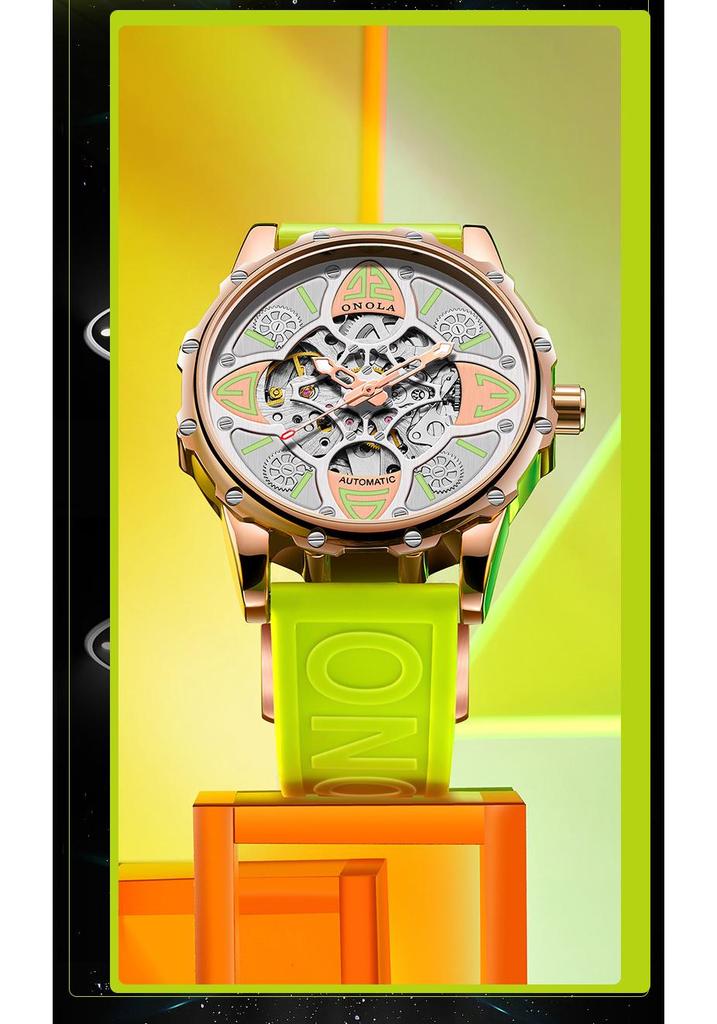 ONOLA Four-Leaf Clover Automatic Mechanical Watch - Unisex Waterproof with Rubber Strap