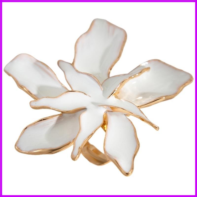 Exaggerated Fashion Statement Ring Flower and Pearls Wedding Finger Ring Handmade Jewelry for Parties