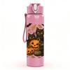 1PC Halloween Black Cat Pumpkin Group 750ml Color Plastic Sports Water Bottle Leakproof Flip Straw Lid Suitable for Sports Office Home Use