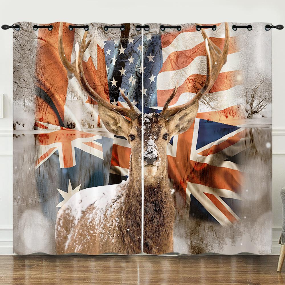 Штора Мультяшний Тварина Олень Пейзаж Любов 3D Цифровий Друк Затемнююча Штора З Люверсами