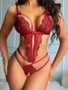 Sexy Red Crotchless Lingerie Erotic Transparent Sleep Dress Christmas Solid Suspender Fetish Costumes for Women Lady Underwear