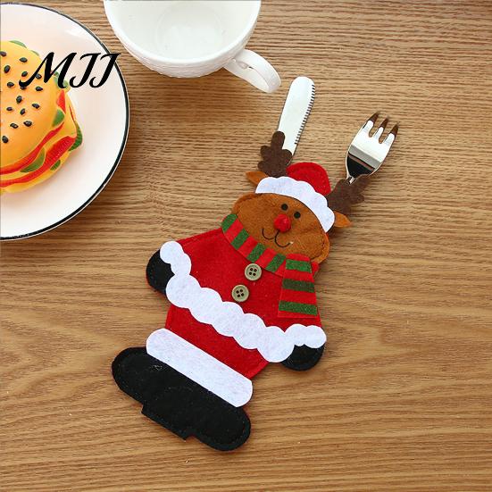 Christmas Gift for Family Cutlery Holder Pockets, Santa Snowman Reindeer Tableware Bags, Pouch Reusable Knife Fork Bags Spoon Fork, Xmas Party Dinner