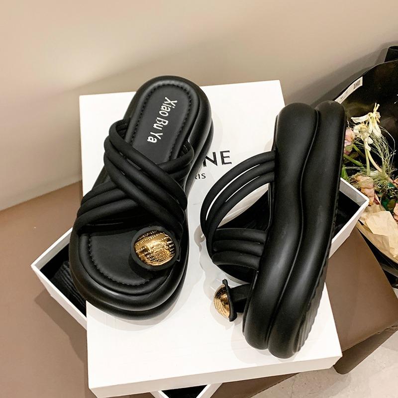 Fashion 7cm Platform Sandals Women Heels Shoes Platform Open Toe Slippers Summer Fad Sandals Dress Beach Flip Flops Women Crystal Slides