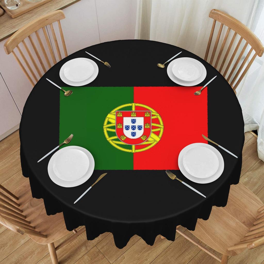 Flag of Portugal Tablecloth Round Waterproof Portuguese Republic Coat of Arms Table Cloth Cover for Party 70 Inch