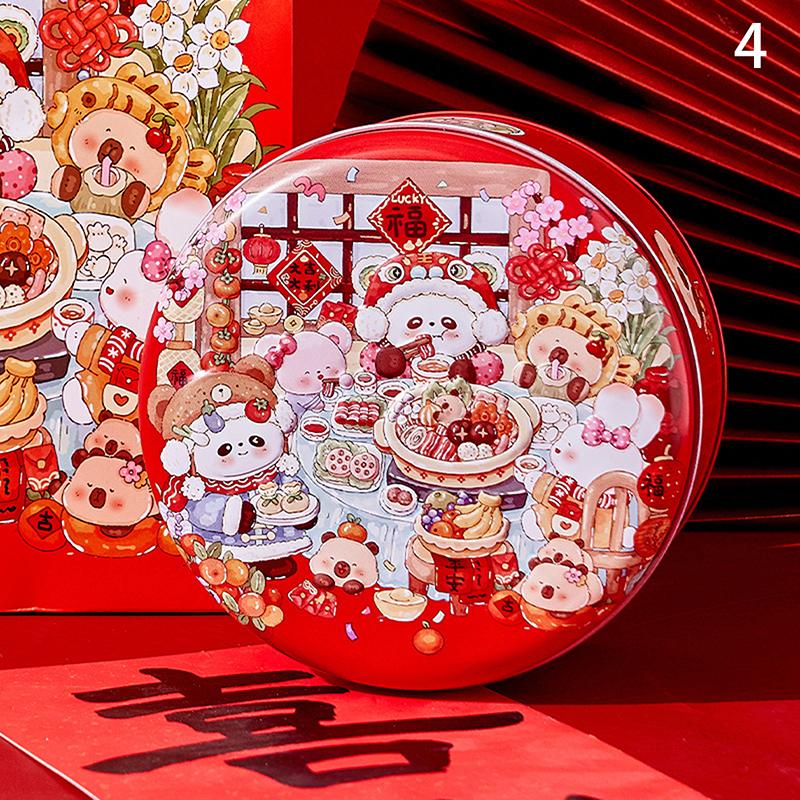Chinese  Year Tinplate Candy Tin Can Metal Box Cartoon Year Of The Horse Panda Printed Candy Cookie Tea Storage Gift Case