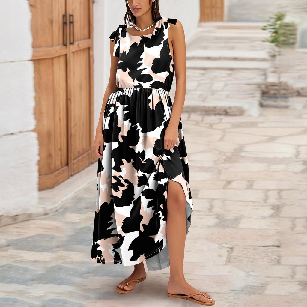 Women's Summer Fashion Tank Dress A-Line Sleeveless Casual Floral/Solid Pocket Dress