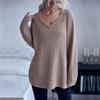 Herbst Damen Pullover Casual Damen Loose Langarm Einfarbig V-Ausschnitt Dicker Nadelpullover