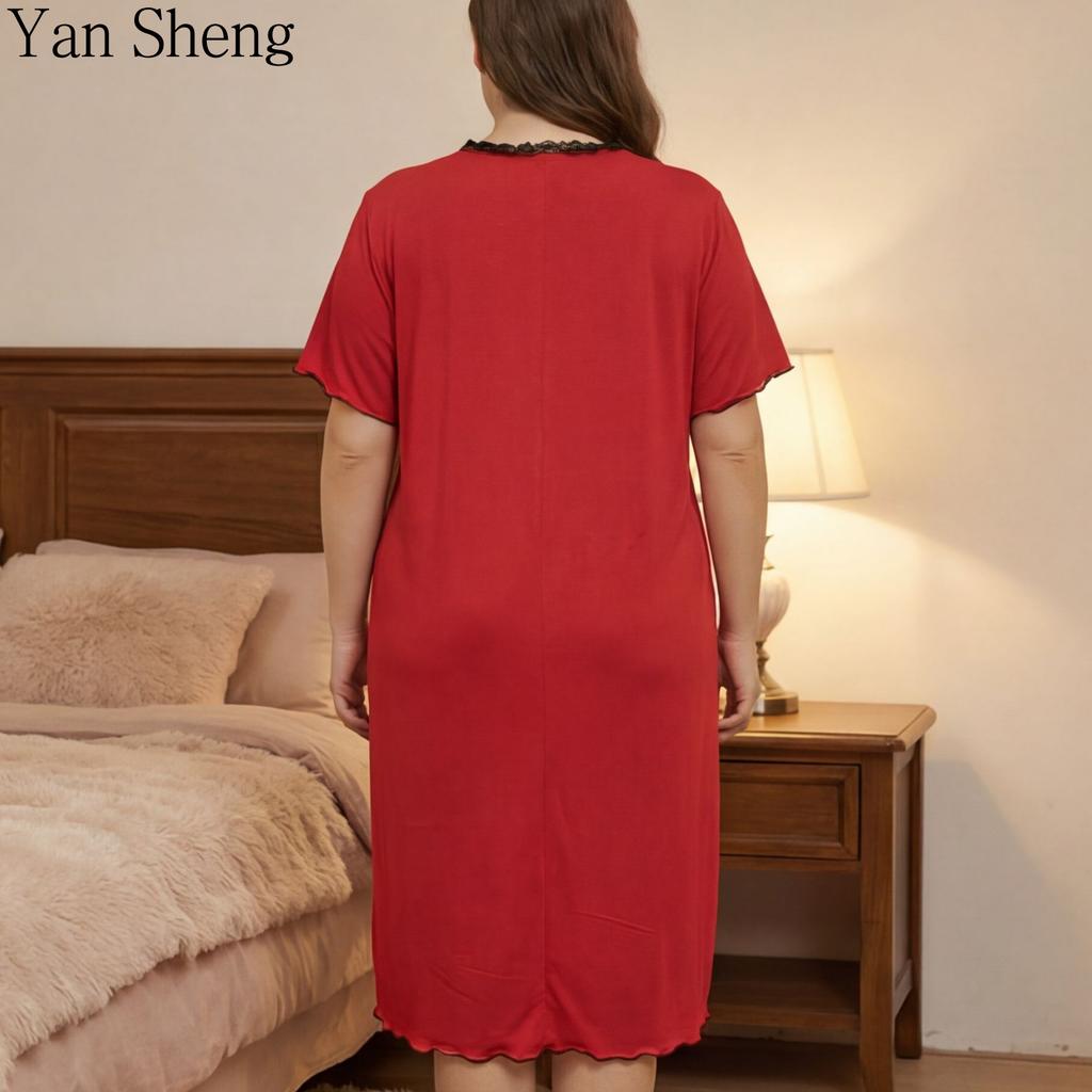 Women Knit Nightgown Red Button Long Robe Plus Size For Fat Girls Loose Home Wear Sleepwear For Night Rest Daily Loungewear