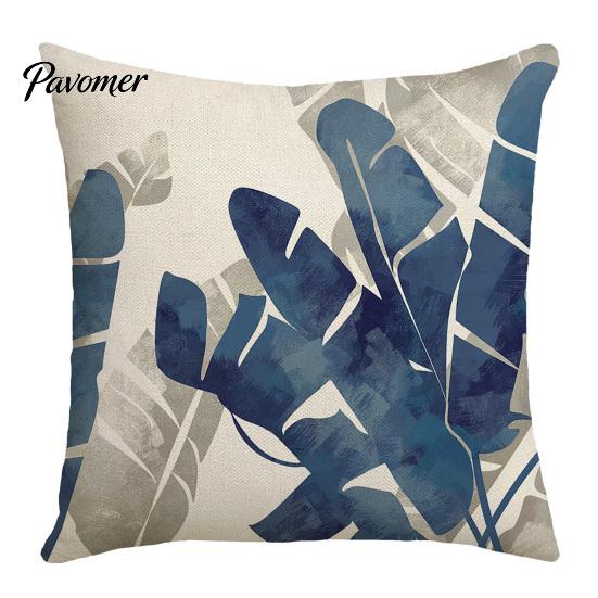 Decorative Throw Pillow Case Banana Leaf Cushion Cover, Tropical Plant Print 18x18 Cover Inch with Hidden Zipper for Sofa Bed Car Seat Linen Blend
